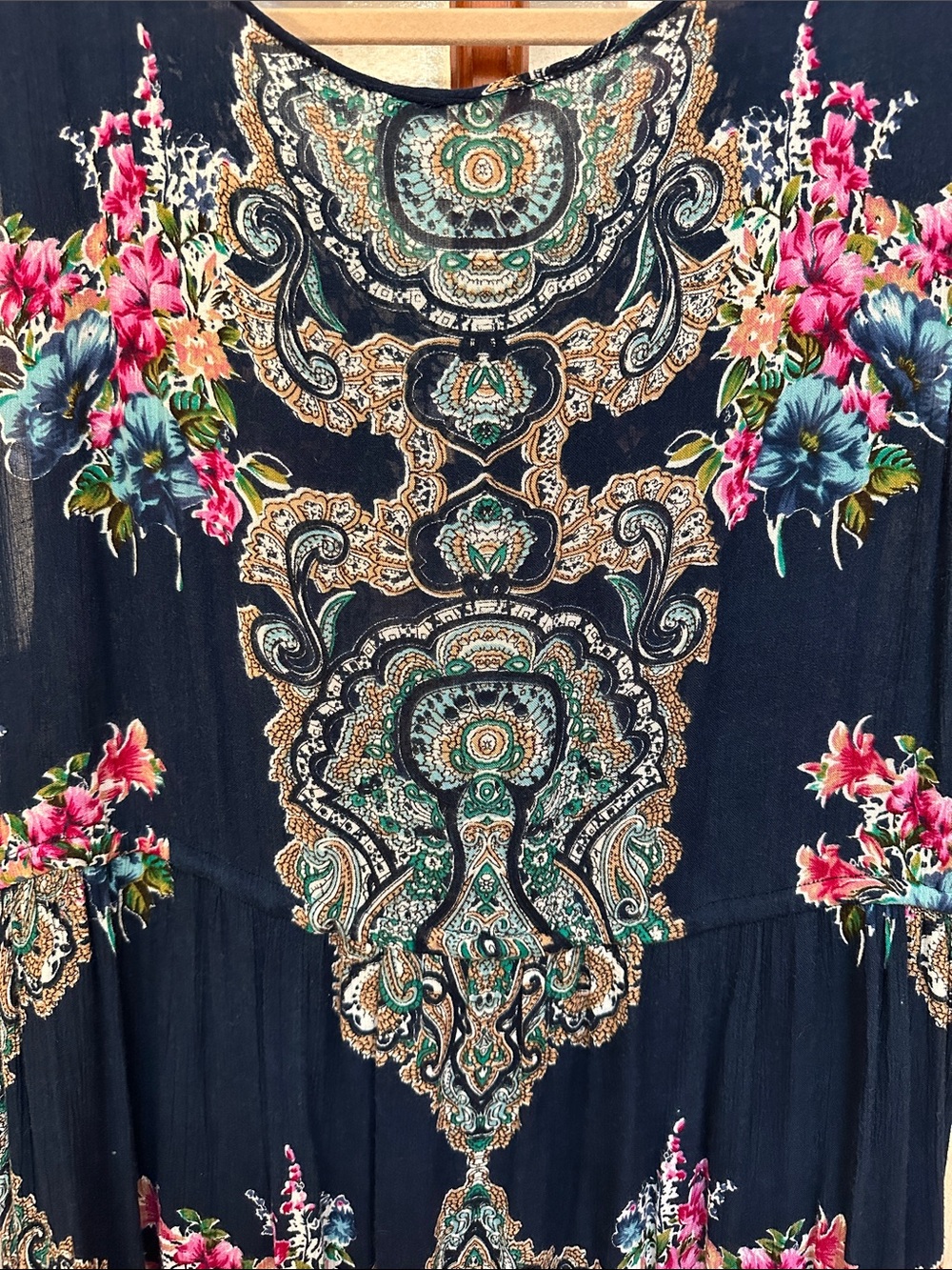 Bila Navy Floral Paisley Maxi Dress with Crochet Yoke - Picture 3 of 7